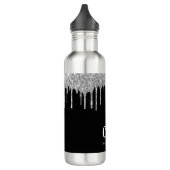 Bouteille D'eau Gouttes de paillettes argentées sur fond noir avec (Gauche)