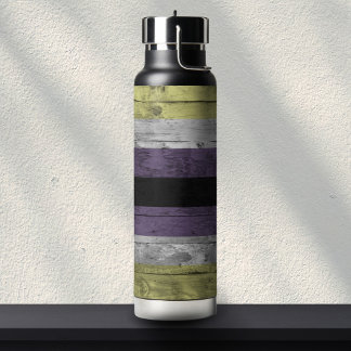 Bouteille D'eau Grain de bois Couleurs du drapeau non binaire