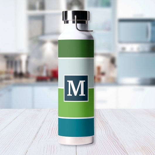 Bouteille D'eau Grandes bandes en bleu et vert avec Monogrammes