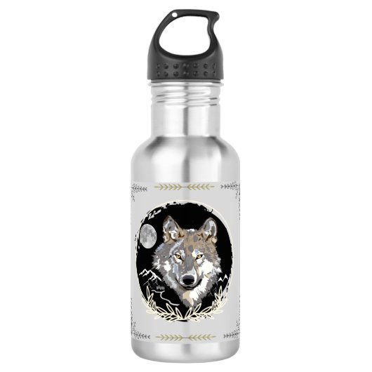Bouteille D'eau Gray Wolf Moon Mountains Night Sky Water Bottle (Devant)