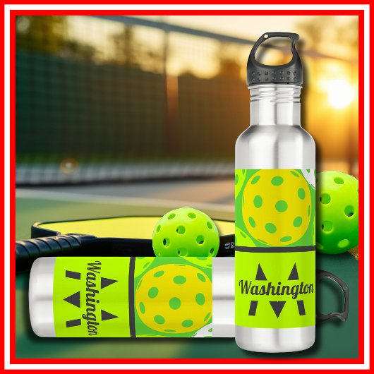 Bouteille D'eau Green Pickleball Cool Moderne Monogramme
