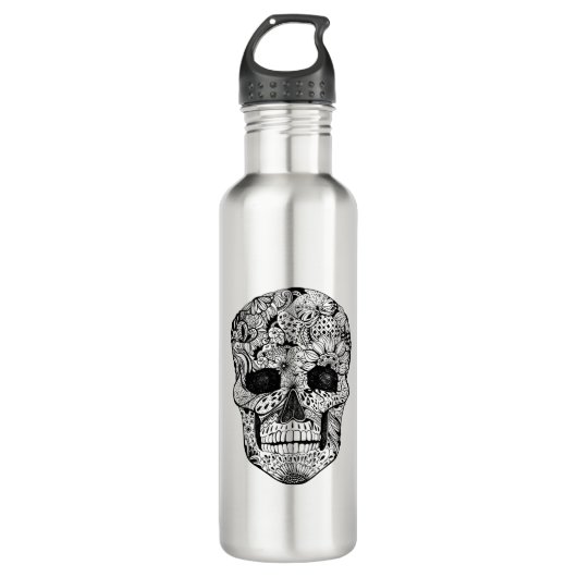 Bouteille D'eau Griffonnage floral de crâne (Devant)