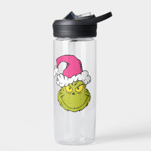 Bouteille D'eau Grinch avec un chapeau de Père Noël rose