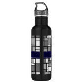 Bouteille D'eau Gris Blanc Mondrix Style Marine Ribbon Monogramme (Dos)