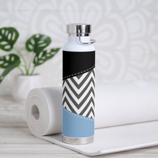 Bouteille D'eau Gris Zigzag, Gris Chevron, Motif Zigzag, Bleu (Yoga)