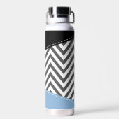 Bouteille D'eau Gris Zigzag, Gris Chevron, Motif Zigzag, Bleu (Arrière)