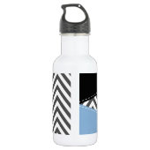 Bouteille D'eau Gris Zigzag, Gris Chevron, Motif Zigzag, Bleu (Dos)