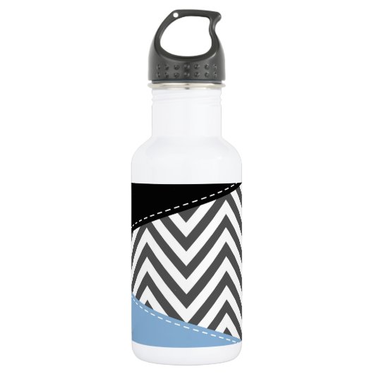 Bouteille D'eau Gris Zigzag, Gris Chevron, Motif Zigzag, Bleu (Devant)