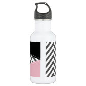 Bouteille D'eau Gris Zigzag, Gris Chevron, Motif Zigzag, Rose (Dos)