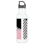 Bouteille D'eau Gris Zigzag, Gris Chevron, Motif Zigzag, Rose (Dos)