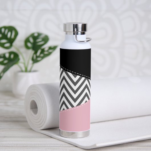 Bouteille D'eau Gris Zigzag, Gris Chevron, Motif Zigzag, Rose (Yoga)