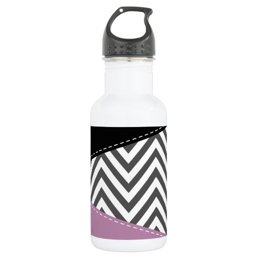 Bouteille D'eau Gris Zigzag, Gris Chevron, Motif Zigzag, Violet (Devant)