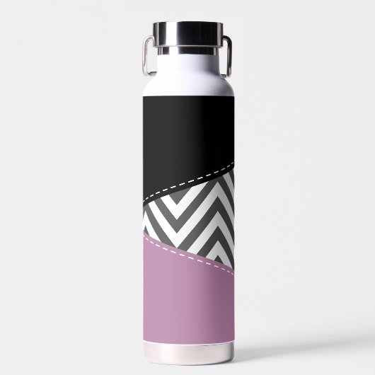 Bouteille D'eau Gris Zigzag, Gris Chevron, Motif Zigzag, Violet (Avant)