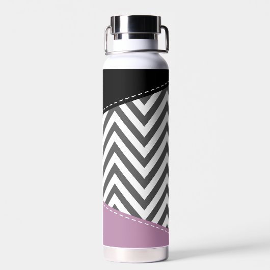 Bouteille D'eau Gris Zigzag, Gris Chevron, Motif Zigzag, Violet (Arrière)