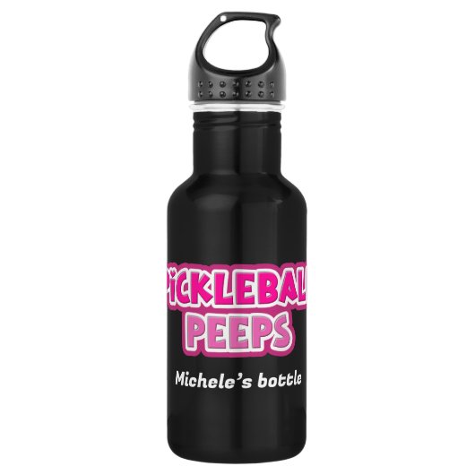 Bouteille D'eau Groupe Peeps de Pickleball Blanc rose avec nom (Devant)