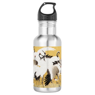 Bouteille D'eau Grupe de grues japonaises Vintage Oiseau Riche Cla