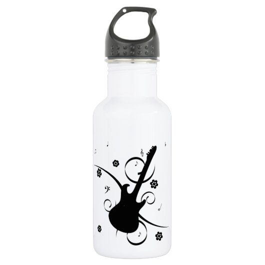 Bouteille D'eau Guitare Avec Notes Musicales (Devant)