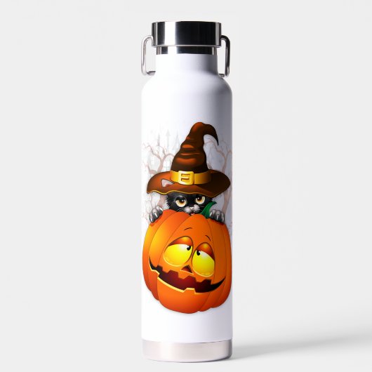 Bouteille D'eau Halloween Cute Kitty Witch et ami Citrouille (Avant)