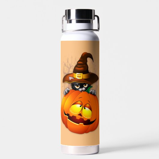 Bouteille D'eau Halloween Cute Kitty Witch et ami Citrouille (Arrière)