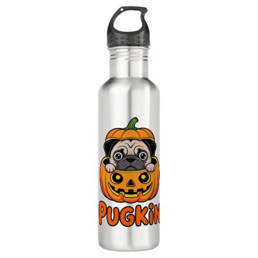 Bouteille D'eau Halloween Pugkin, chien Citrouille Carlin (Devant)
