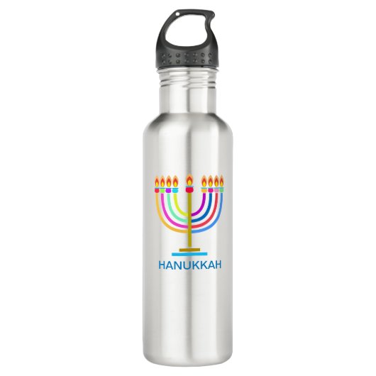 Bouteille D'eau Hanoukka Menorah Lights Symbole de vacances (Devant)