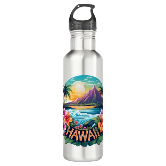 Bouteille D'eau Hawaii Aloha Tropical Beach Mountains Voyage (Devant)