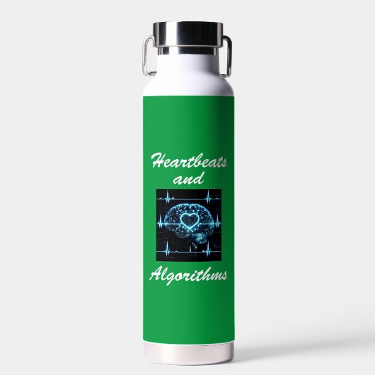 Bouteille D'eau "Heartbeats and Algorithmes" amour futuriste (Avant)