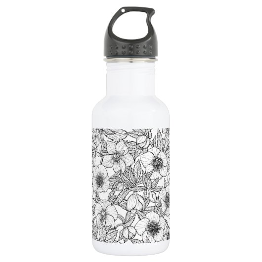 Bouteille D'eau Hellebores en noir et blanc (Devant)