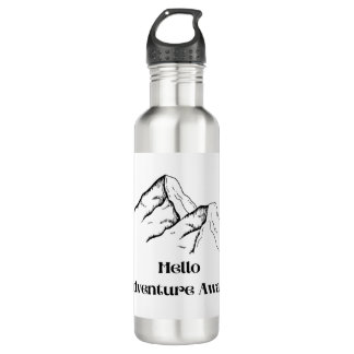 Bouteille D'eau Hello Adventure Awaits with mountains on a 