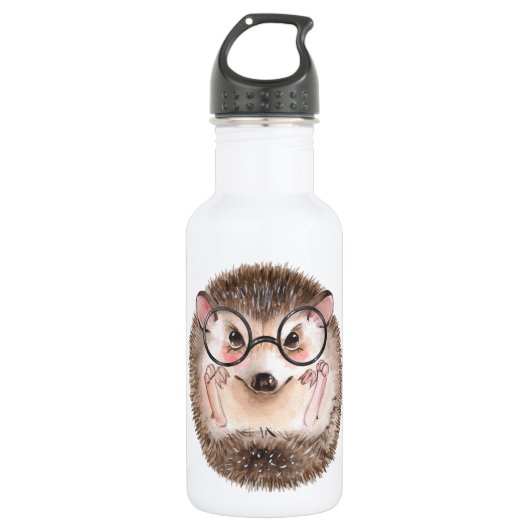 Bouteille D'eau Hérisson d'aquarelle mignon dans les lunettes (Devant)
