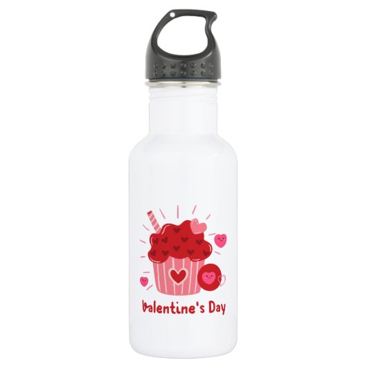 Bouteille D'eau Heureuse Sainte-Valentin - Coeurs rouges Images mi (Devant)