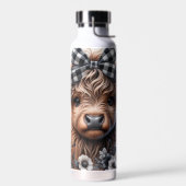 Bouteille D'eau Highland Cow Black Blanc Plaid Floral Rustique (Gauche)
