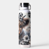 Bouteille D'eau Highland Cow Black Blanc Plaid Floral Rustique (Arrière)