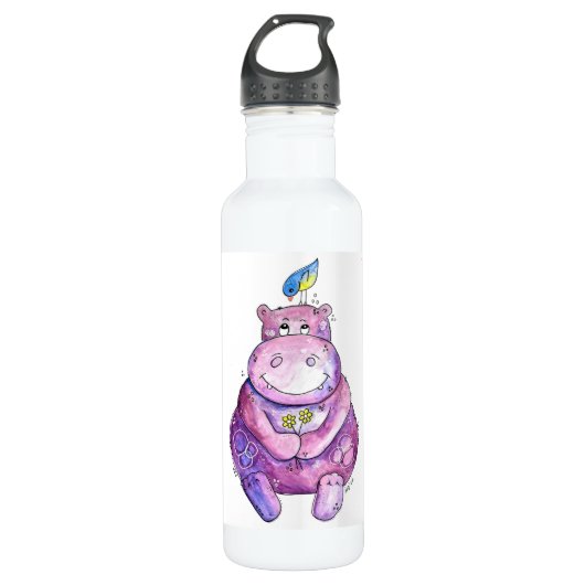 Bouteille D'eau Hippo mignon violet blanc (Devant)