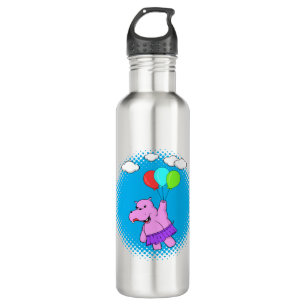 Bouteille D'eau Hippo Rose Volant Avec Ballons