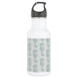 Bouteille D'eau Hippocampes Tropicaux, Motif Hippocampe - Gris Ble