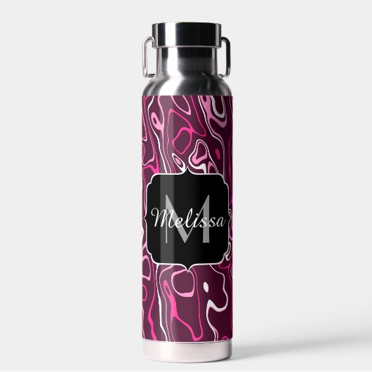 Bouteille D'eau Hot pink damascus abstract swirls Custom Monogram (Avant)