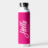 Bouteille D'eau Hot Rose Hello Modern Simple Script avec votre nom (Gauche)