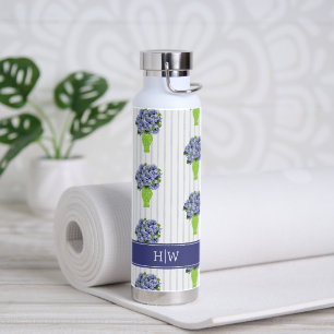 Bouteille D'eau Hydrangea Bleu Vase Floral Monogramme