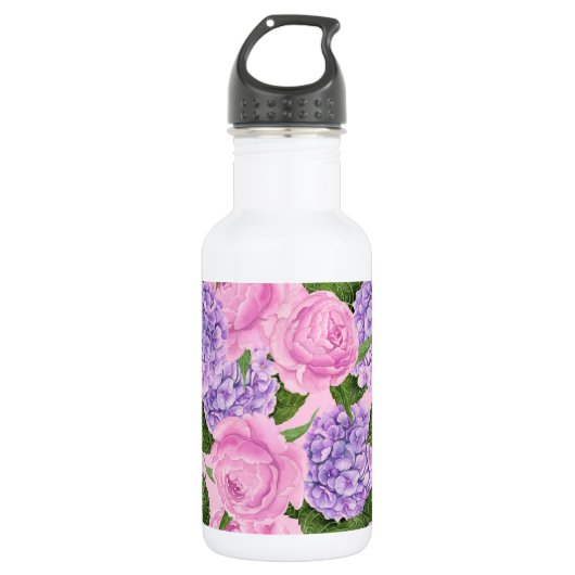 Bouteille D'eau Hydrangea et motif de pivoine (Devant)