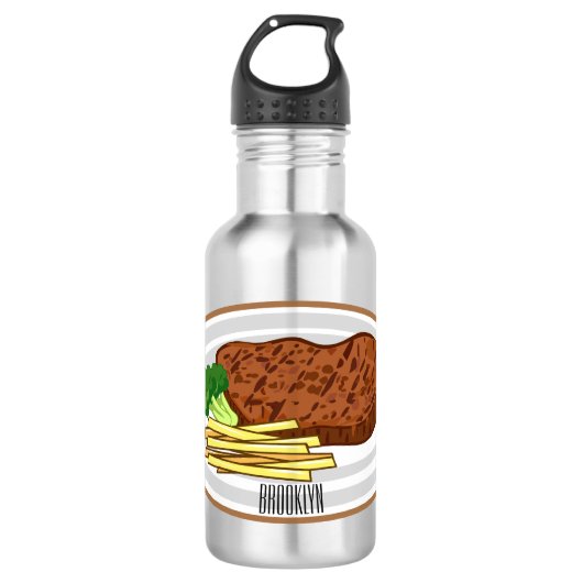 Bouteille D'eau Illustration de dessin de steak (Devant)