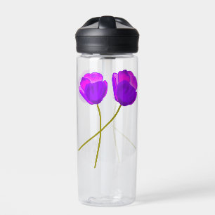 Bouteille D'eau Illustration de deux fleurs de pavot violet Lilac