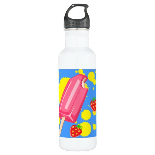 Bouteille D'eau Illustration Fun Pink Popsicle and Strawberries (Devant)