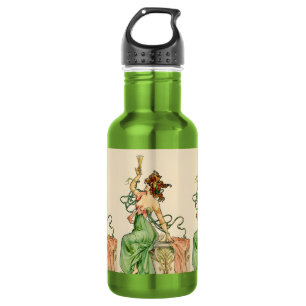 Bouteille D'eau Illustration vintage Art Nouveau de la Dame du Cha