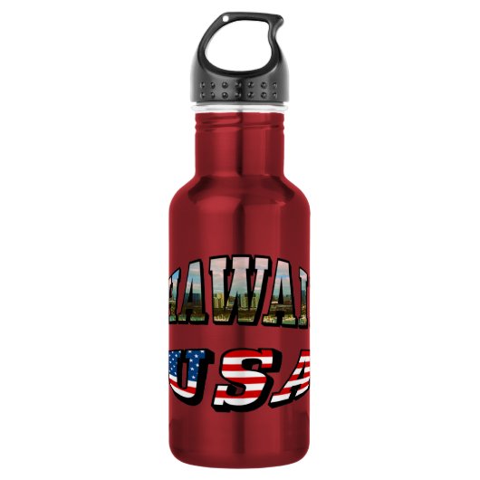 Bouteille D'eau Image d'Hawaii et Texte du Drapeau des États-Unis (Devant)