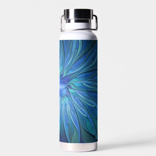 Bouteille D'eau Imaginaire Fleur Bleue Motif, Art Fractal Abstrait (Arrière)