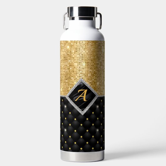 Bouteille D'eau Impression stylisée Crystal Gold diamant noir mono (Avant)