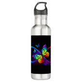 Bouteille D'eau Infini vibrant avec papillon arc-en-ciel sur noir (Devant)