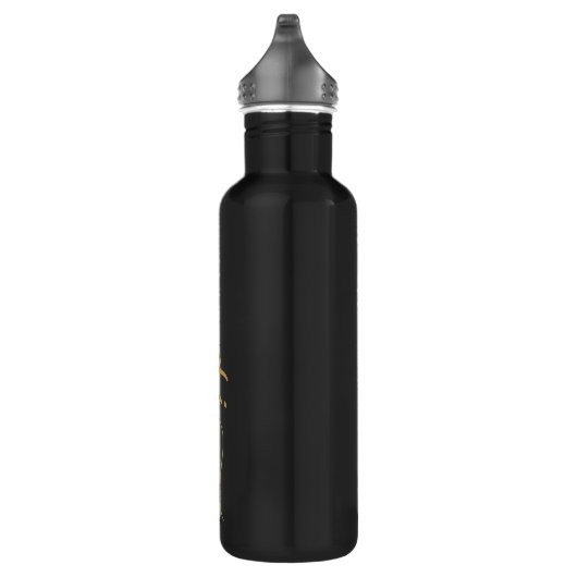 Bouteille D'eau Initiales de monogramme de script élégant Noir Or (Droite)