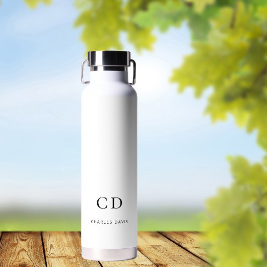 Bouteille D'eau Initiales de monogramme noir blanc nom simple
